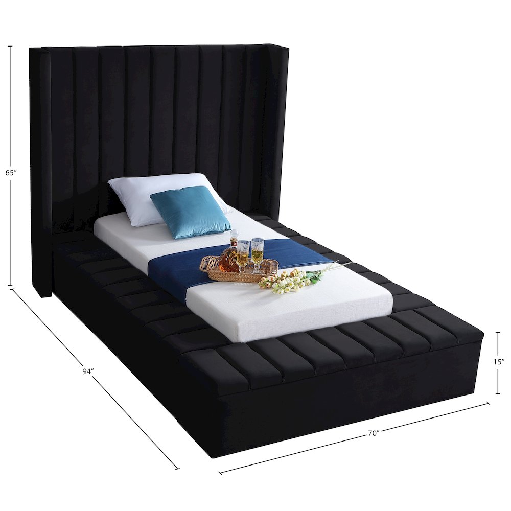 Kiki Black Velvet Twin Bed. Picture 8