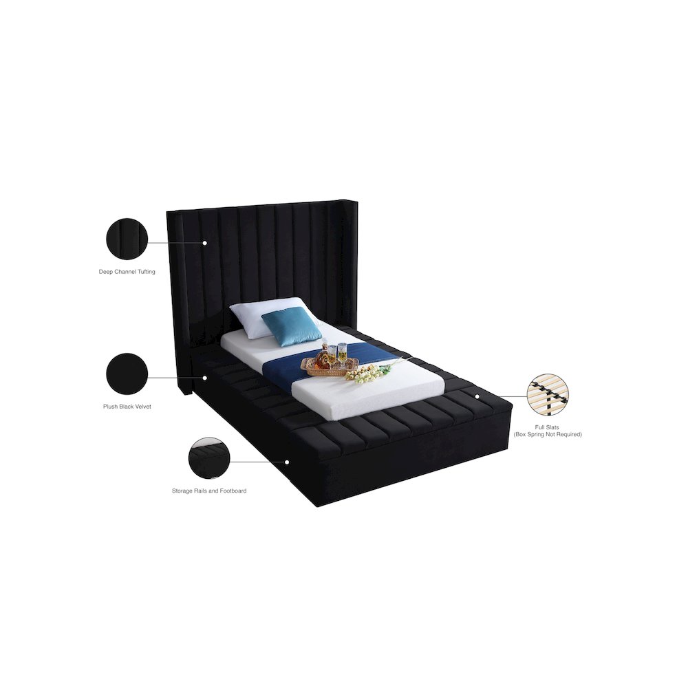 Kiki Black Velvet Twin Bed. Picture 9