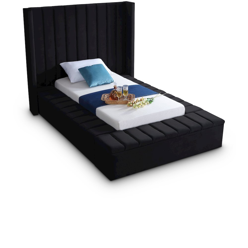 Kiki Black Velvet Twin Bed. Picture 1