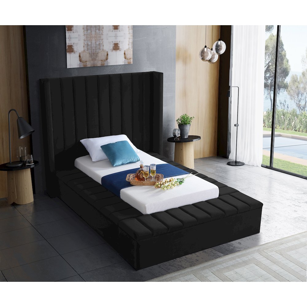 Kiki Black Velvet Twin Bed. Picture 2