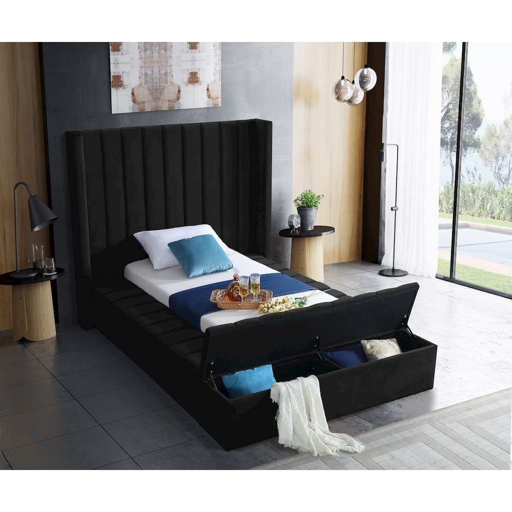 Kiki Black Velvet Twin Bed. Picture 3
