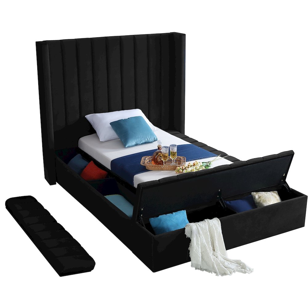 Kiki Black Velvet Twin Bed. Picture 6
