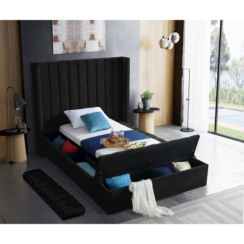 Kiki Black Velvet Twin Bed. Picture 7