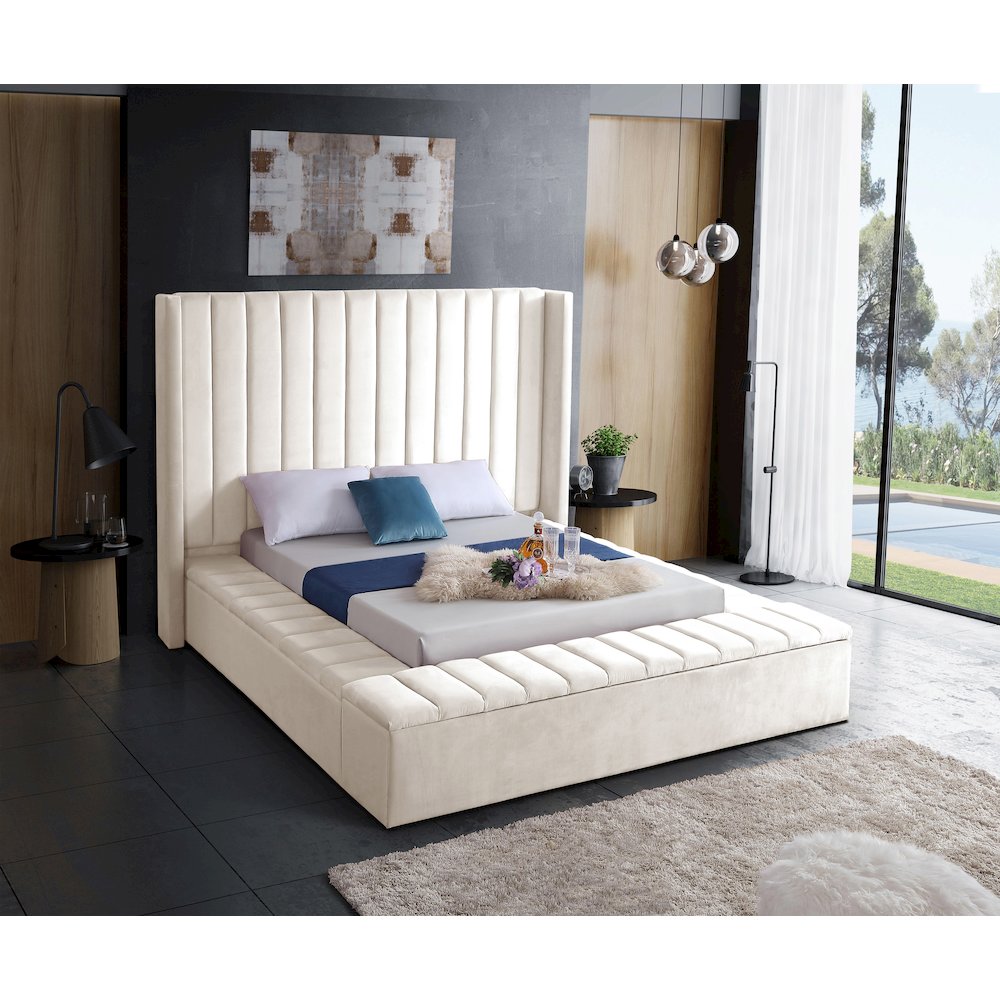 Kiki Cream Velvet King Bed. Picture 2