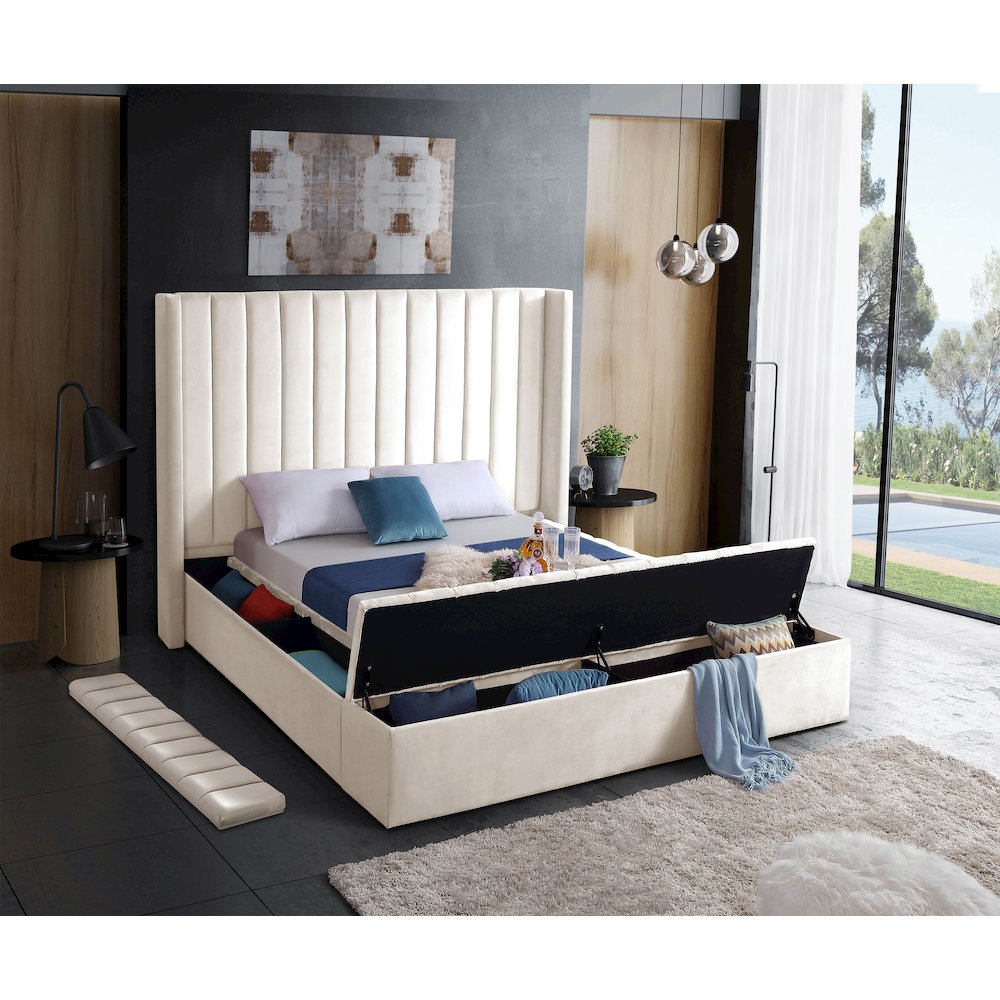 Kiki Cream Velvet King Bed. Picture 7