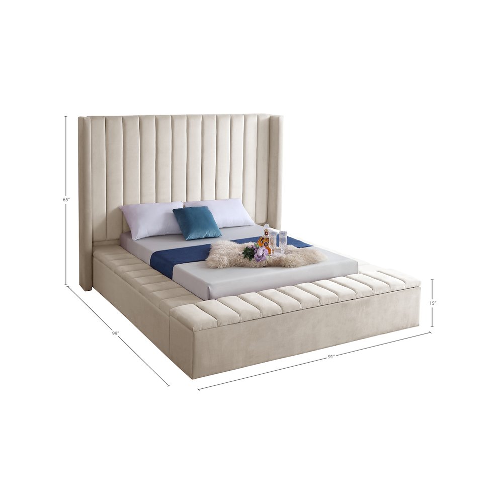 Kiki Cream Velvet Queen Bed. Picture 8