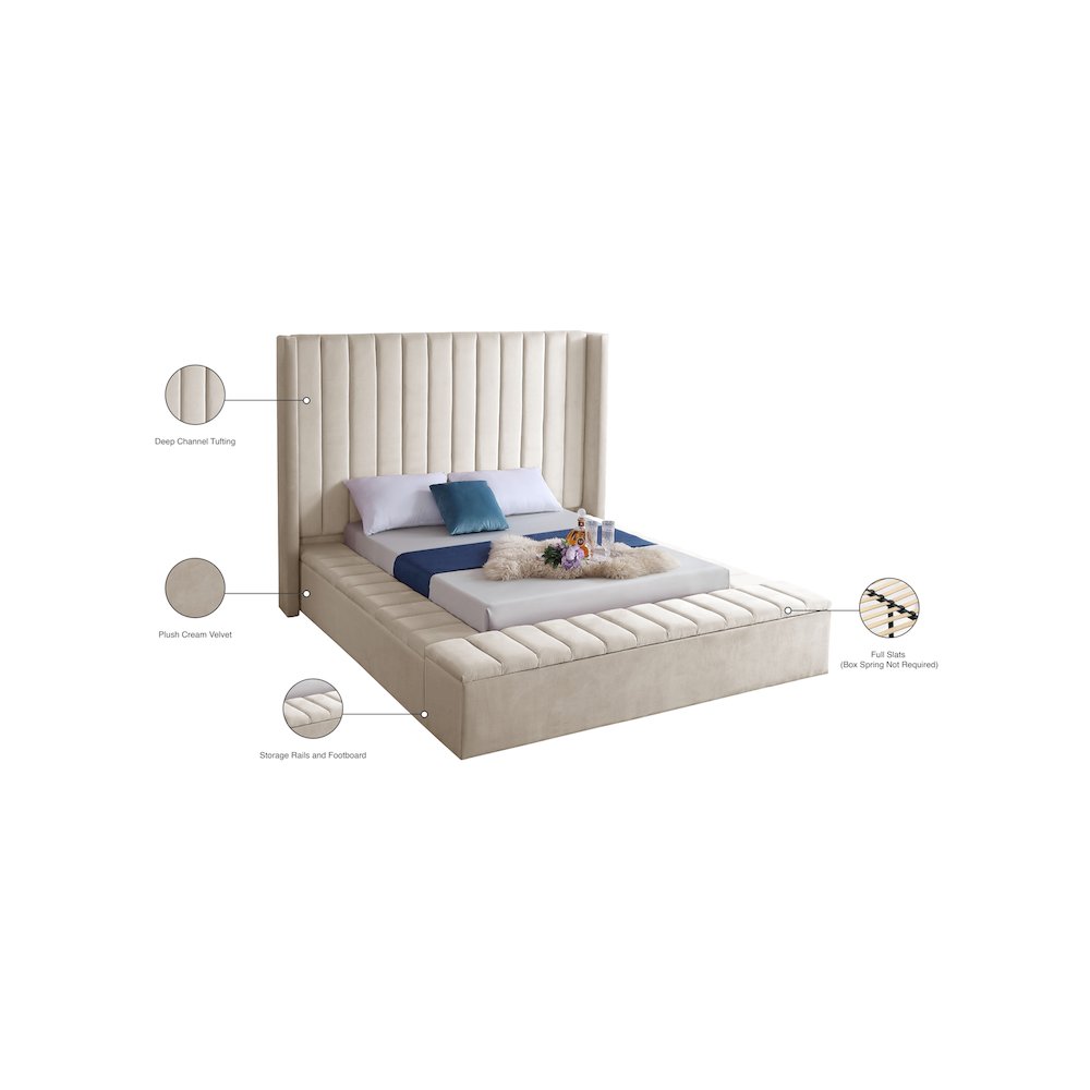 Kiki Cream Velvet Queen Bed. Picture 9