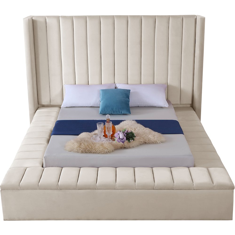 Kiki Cream Velvet Queen Bed. Picture 4