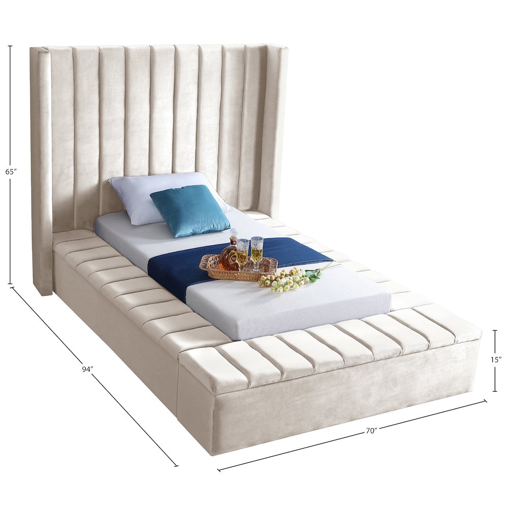 Kiki Cream Velvet Twin Bed. Picture 8