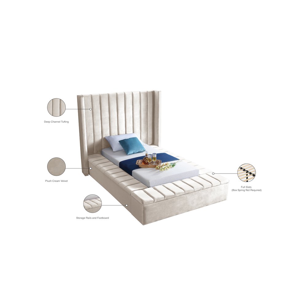 Kiki Cream Velvet Twin Bed. Picture 9