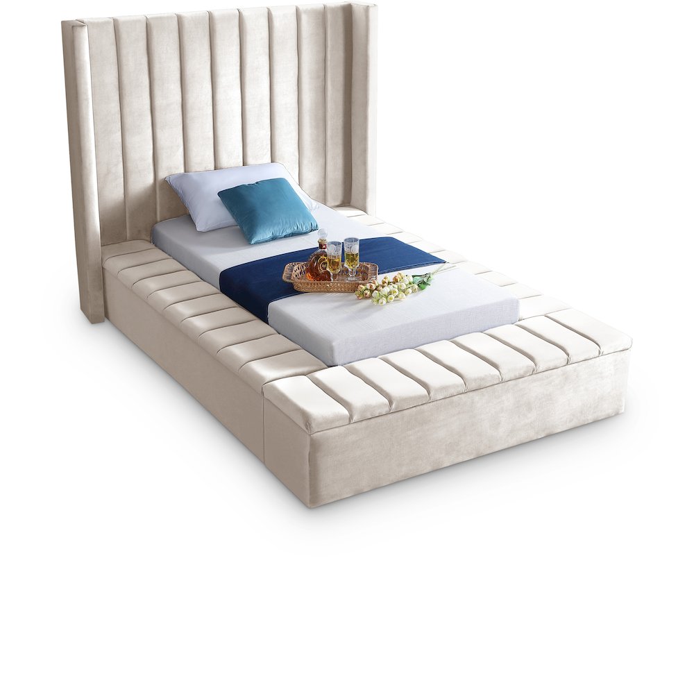 Kiki Cream Velvet Twin Bed. Picture 1