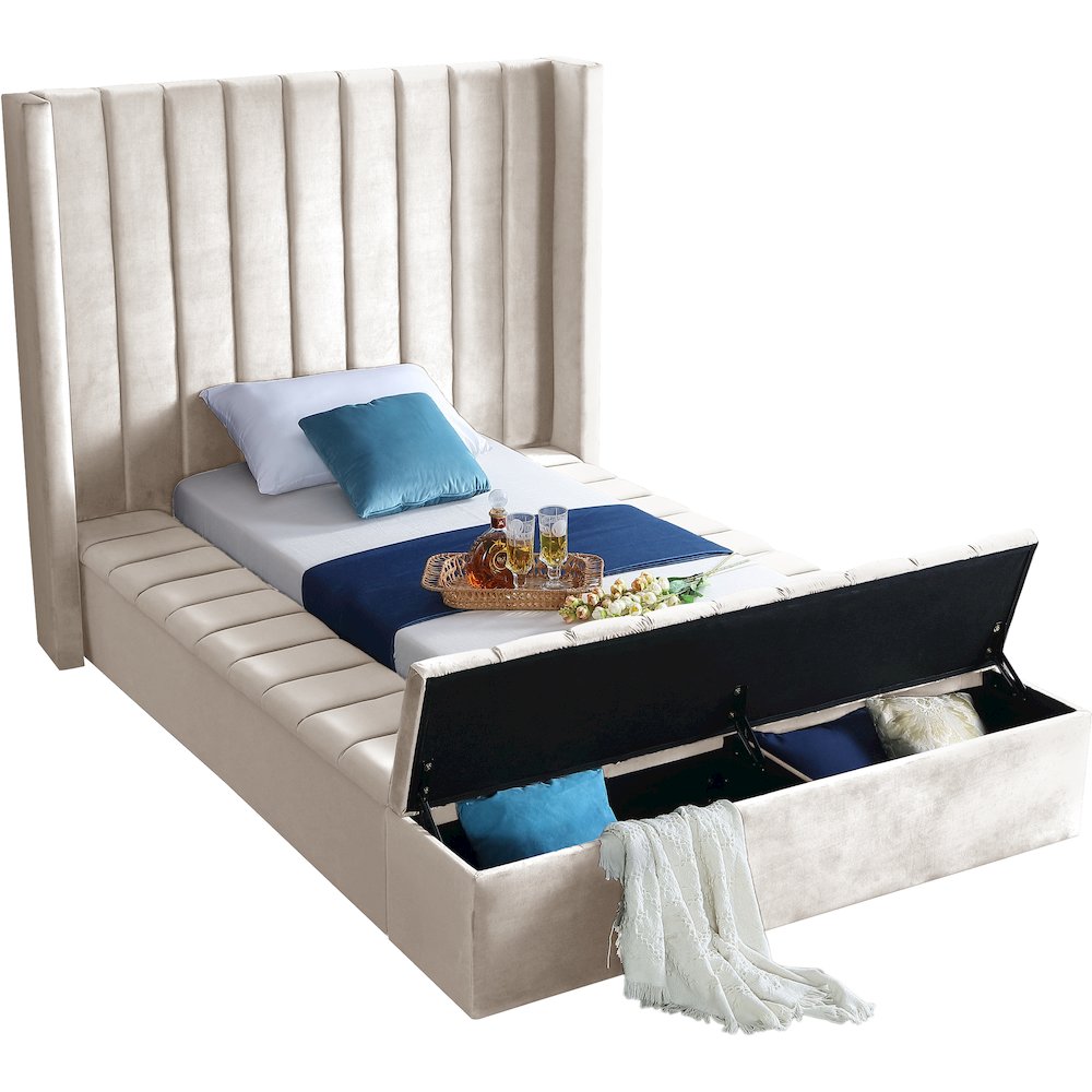 Kiki Cream Velvet Twin Bed. Picture 2