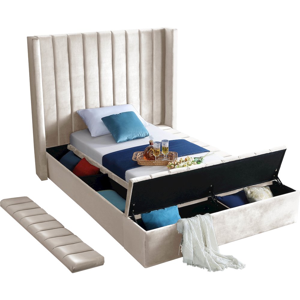 Kiki Cream Velvet Twin Bed. Picture 6