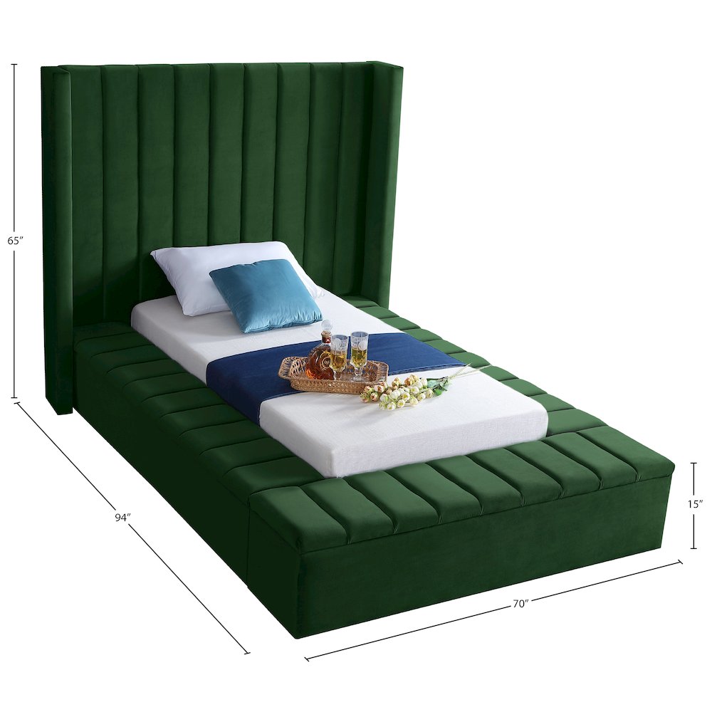 Kiki Green Velvet Twin Bed. Picture 8