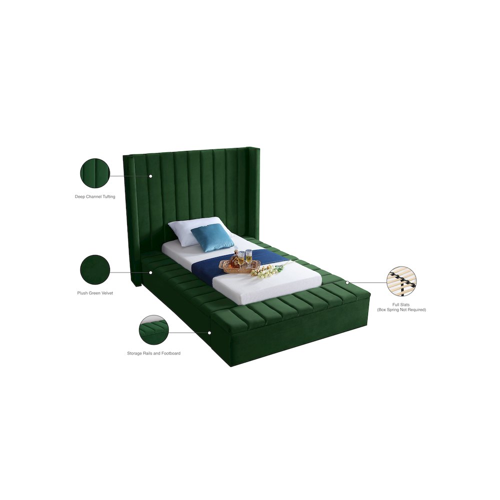 Kiki Green Velvet Twin Bed. Picture 9