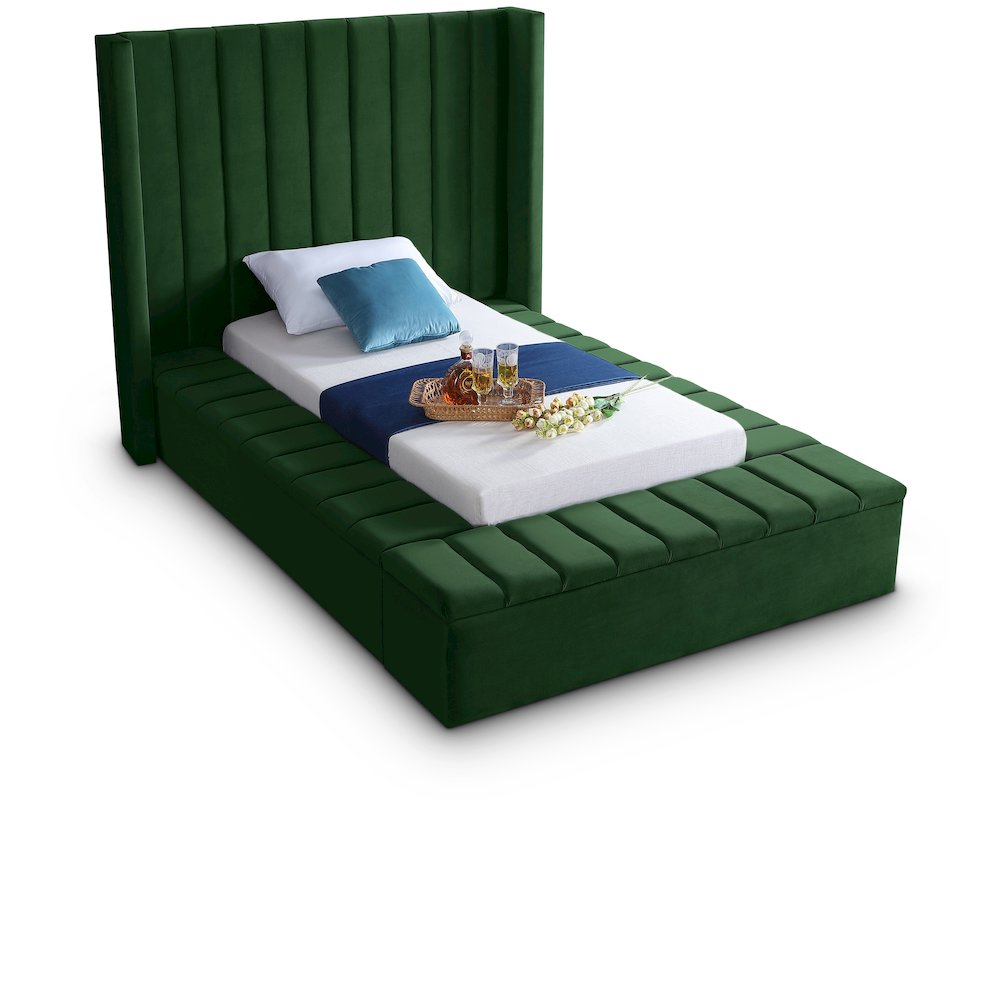 Kiki Green Velvet Twin Bed. Picture 1