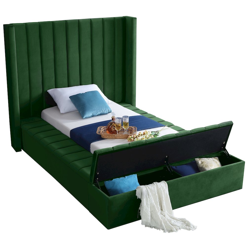 Kiki Green Velvet Twin Bed. Picture 2
