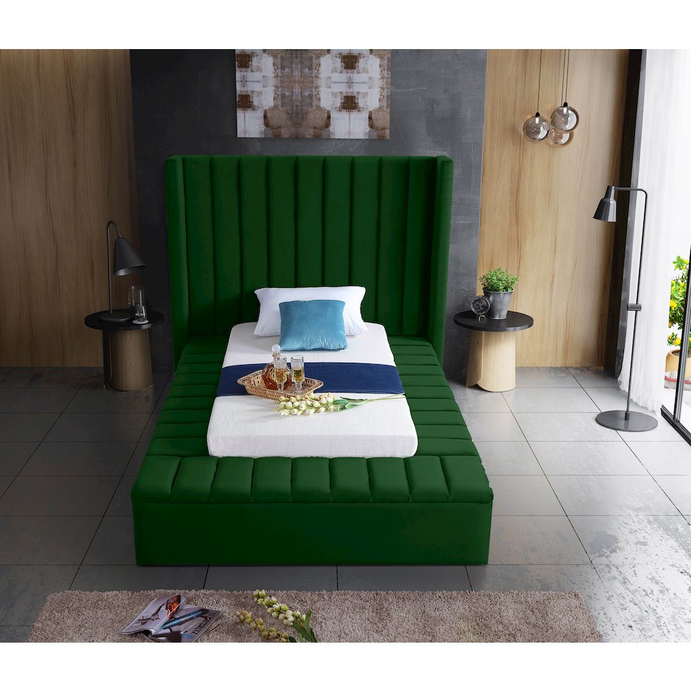 Kiki Green Velvet Twin Bed. Picture 5