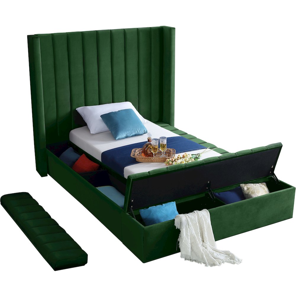 Kiki Green Velvet Twin Bed. Picture 6