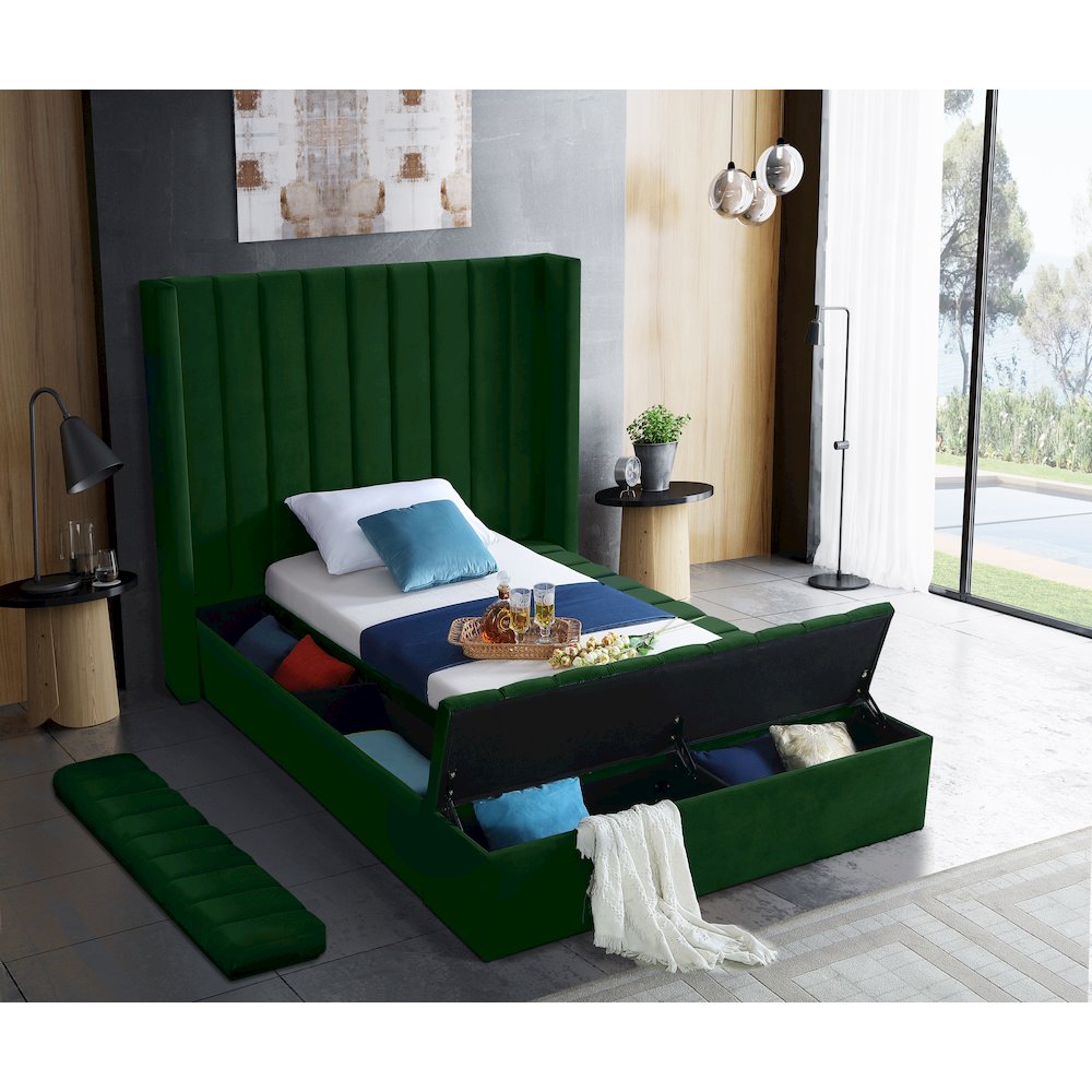 Kiki Green Velvet Twin Bed. Picture 7