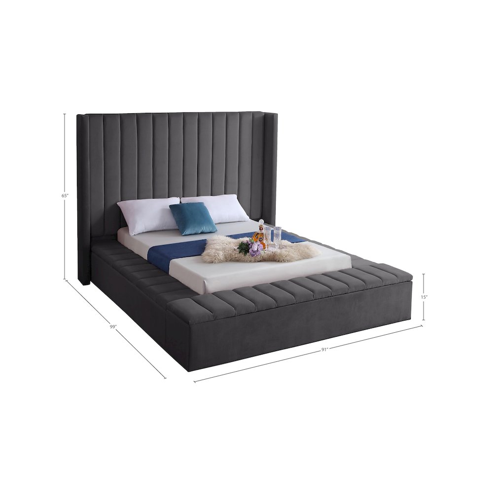 Kiki Grey Velvet Queen Bed. Picture 8