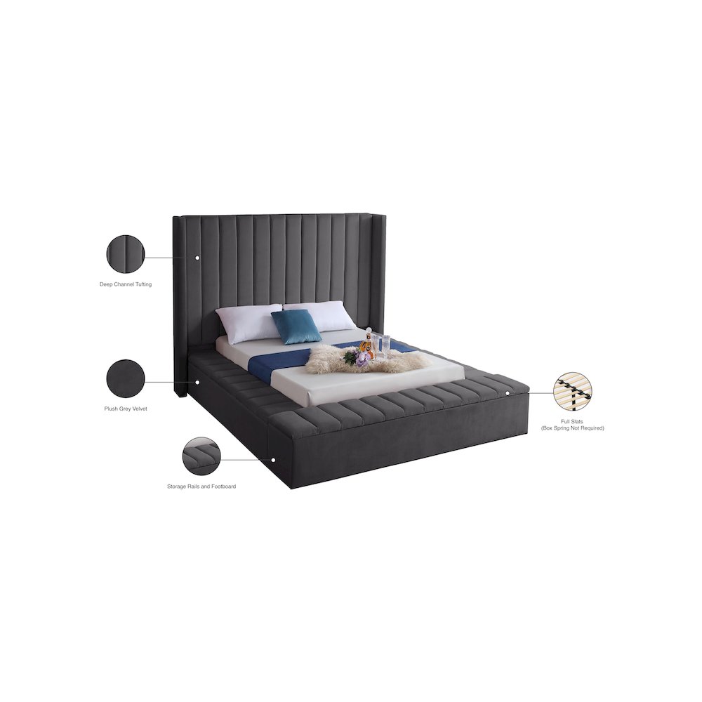 Kiki Grey Velvet Queen Bed. Picture 9