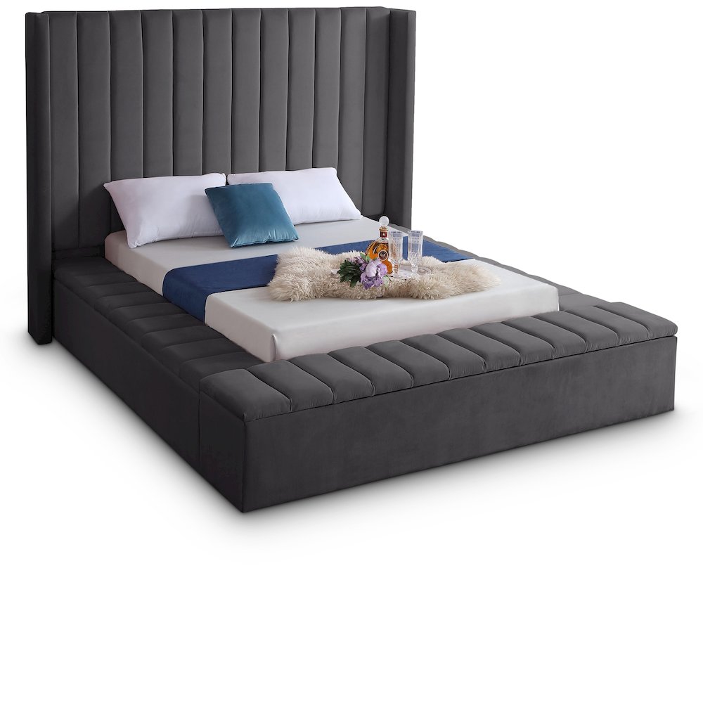 Kiki Grey Velvet Queen Bed. Picture 1