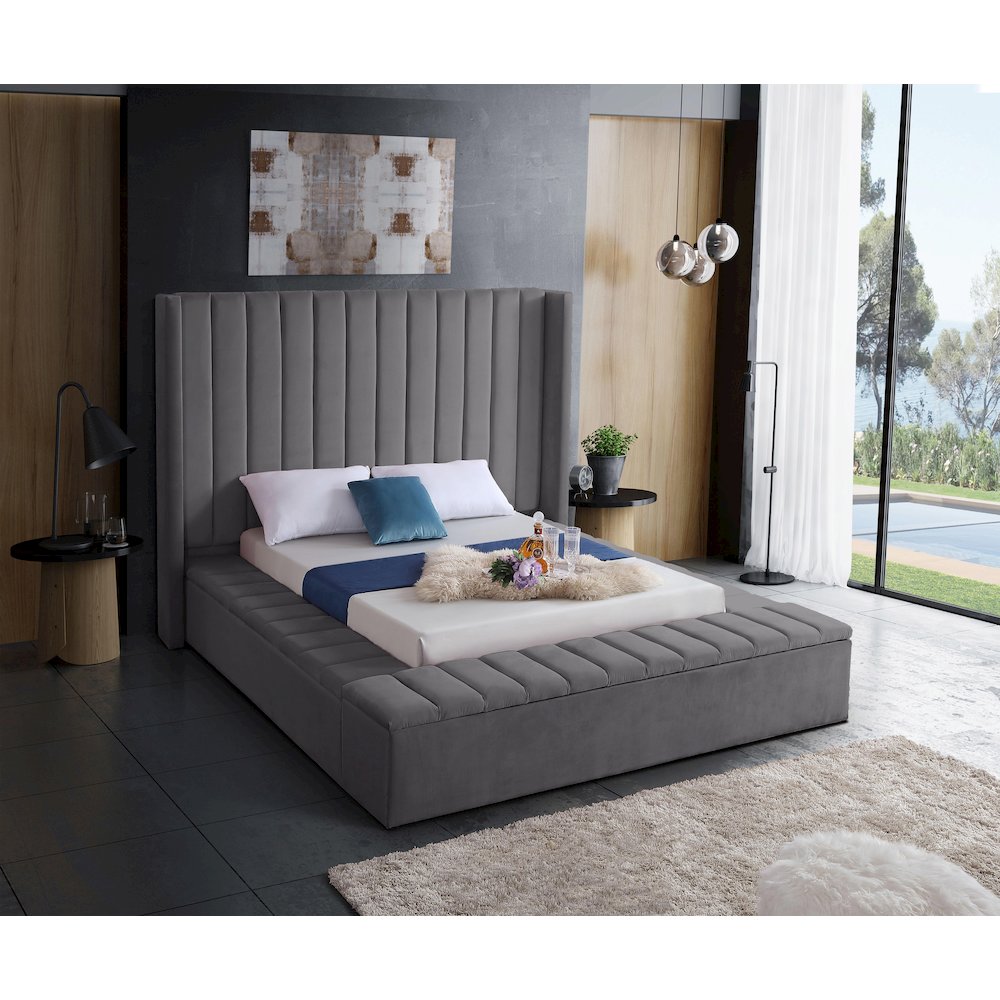 Kiki Grey Velvet Queen Bed. Picture 2