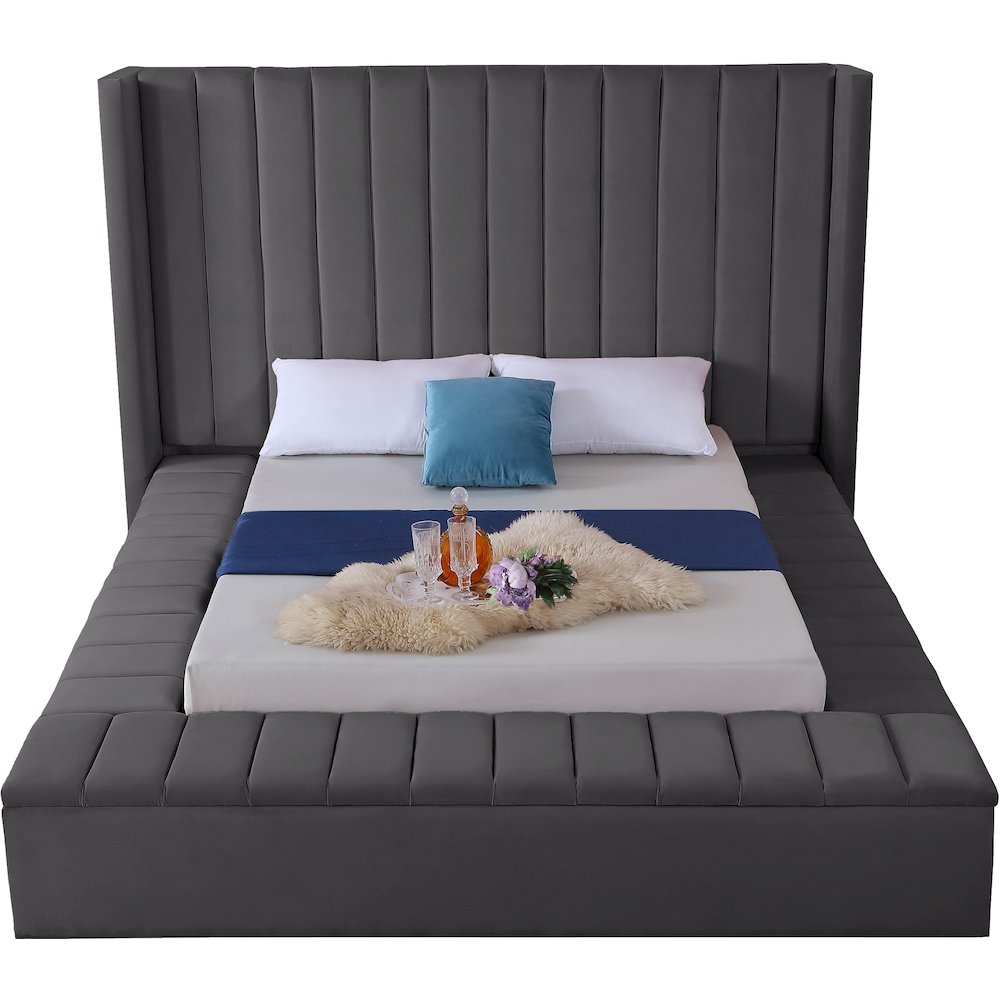 Kiki Grey Velvet Queen Bed. Picture 4