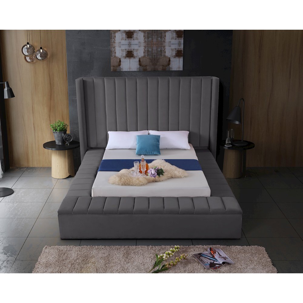 Kiki Grey Velvet Queen Bed. Picture 5