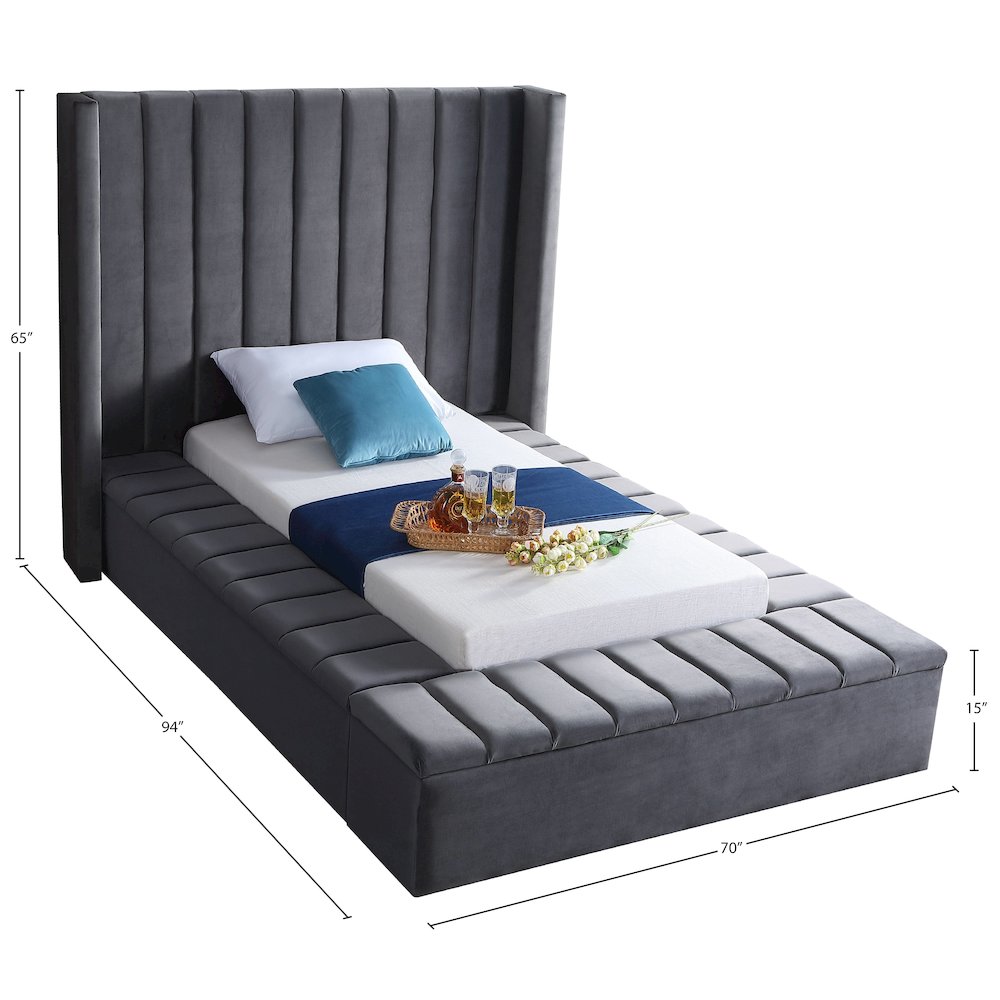 Kiki Grey Velvet Twin Bed. Picture 8