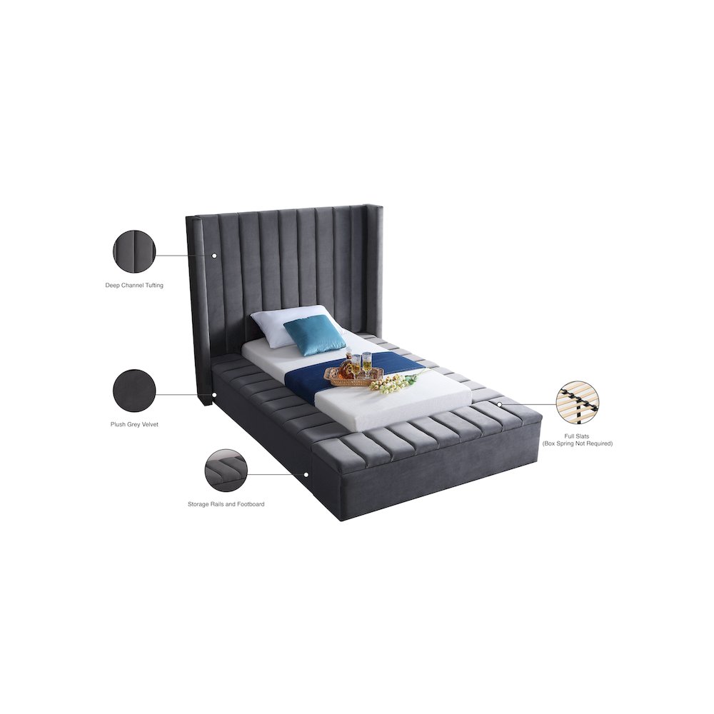 Kiki Grey Velvet Twin Bed. Picture 9