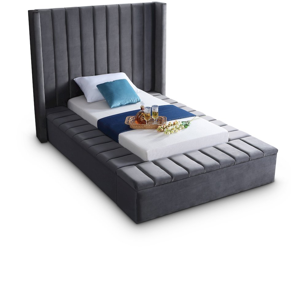 Kiki Grey Velvet Twin Bed. Picture 1