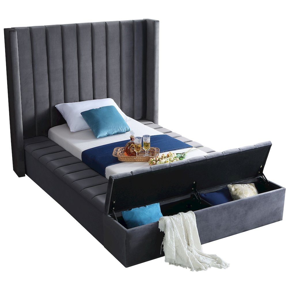 Kiki Grey Velvet Twin Bed. Picture 2