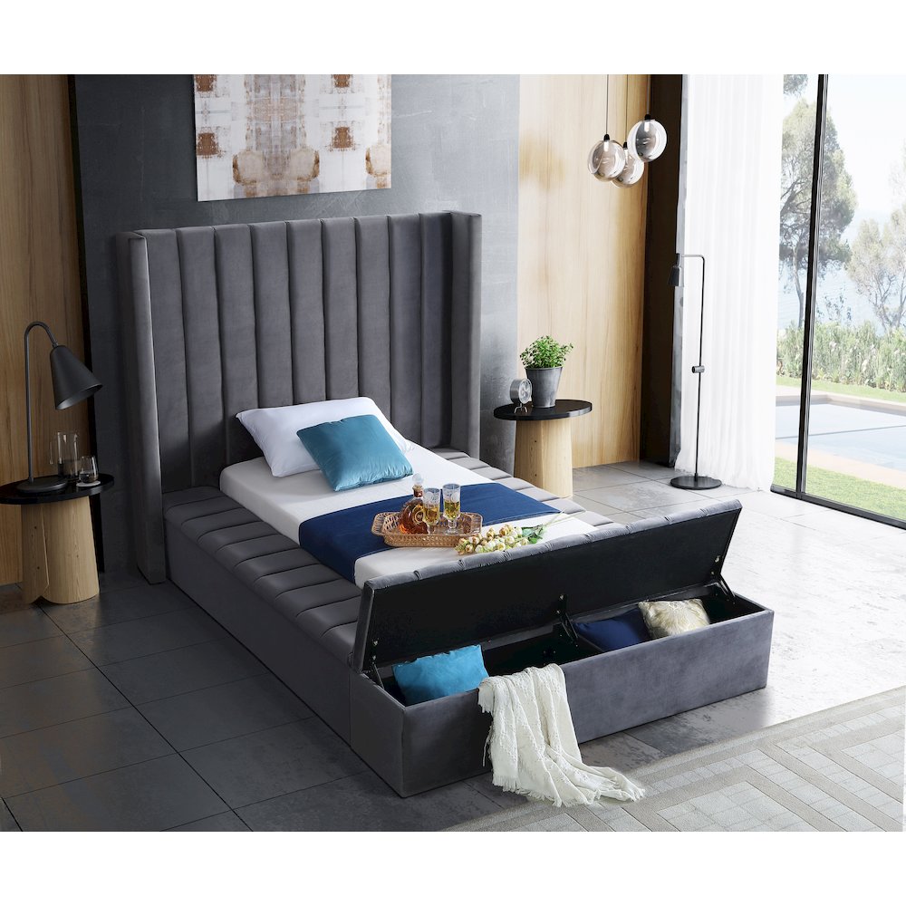 Kiki Grey Velvet Twin Bed. Picture 3