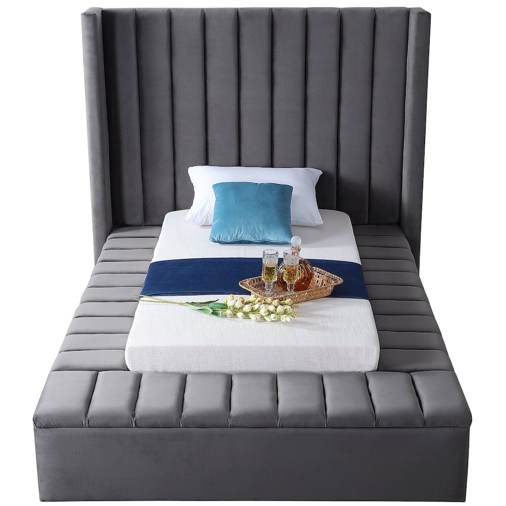 Kiki Grey Velvet Twin Bed. Picture 4