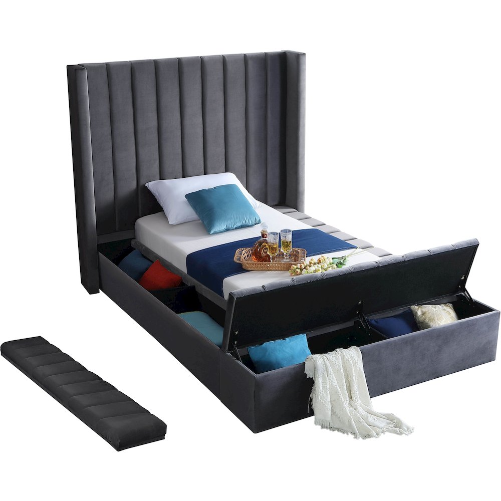 Kiki Grey Velvet Twin Bed. Picture 6
