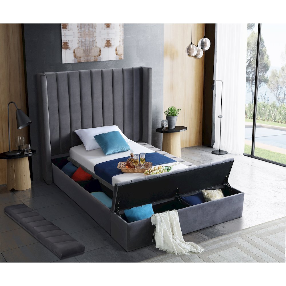 Kiki Grey Velvet Twin Bed. Picture 7