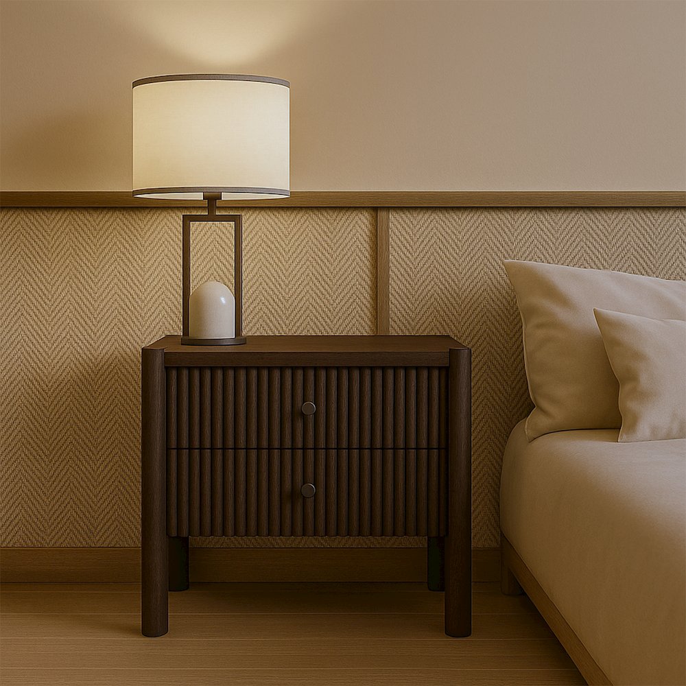 Kivo Walnut Solid Wood Nightstand. Picture 7