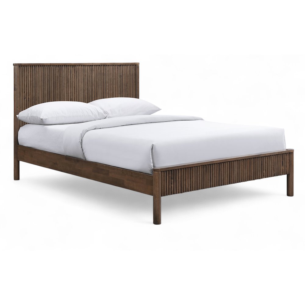 Kivo Walnut Solid Wood Queen Bed. Picture 1