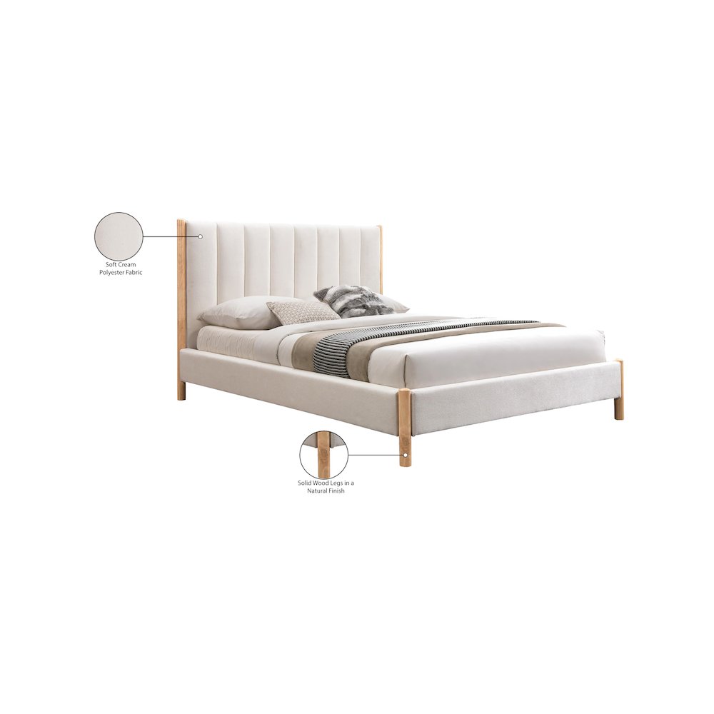 Kona Cream Polyester Fabric Queen Bed. Picture 7