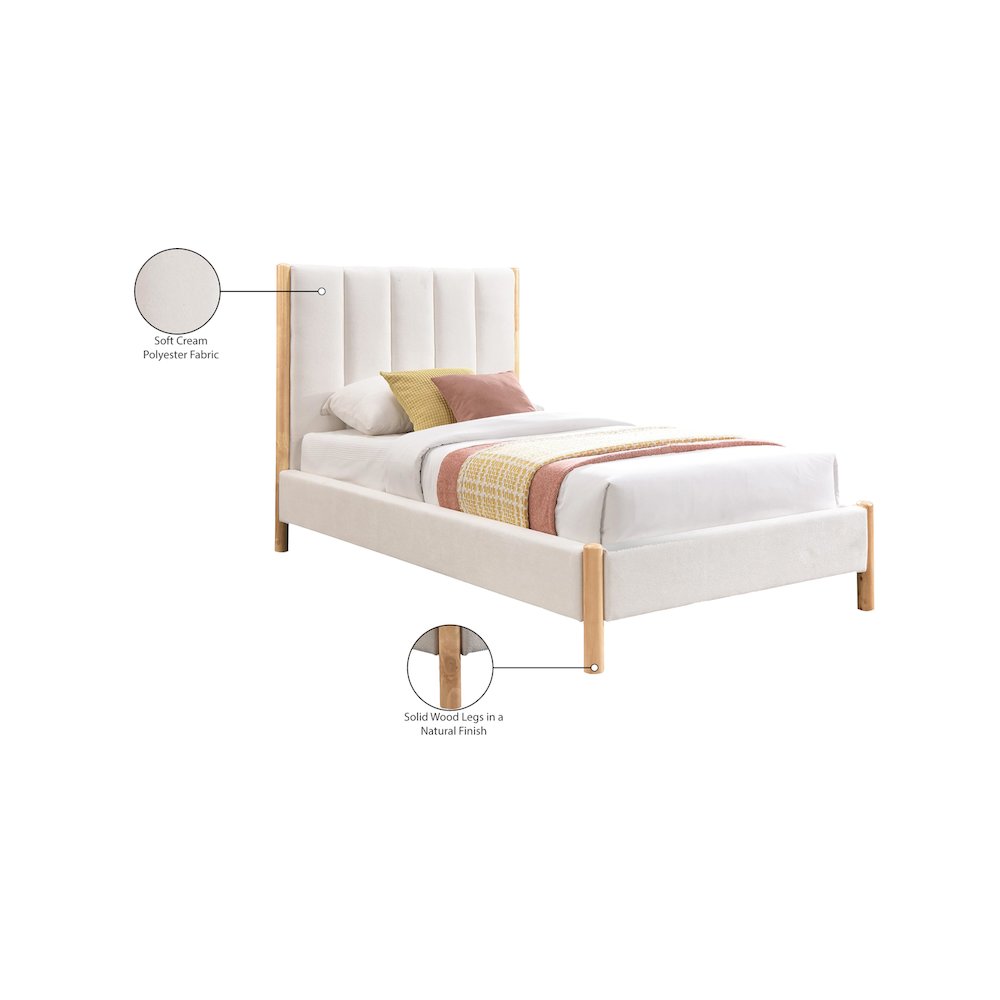 Kona Cream Polyester Fabric Twin Bed. Picture 7