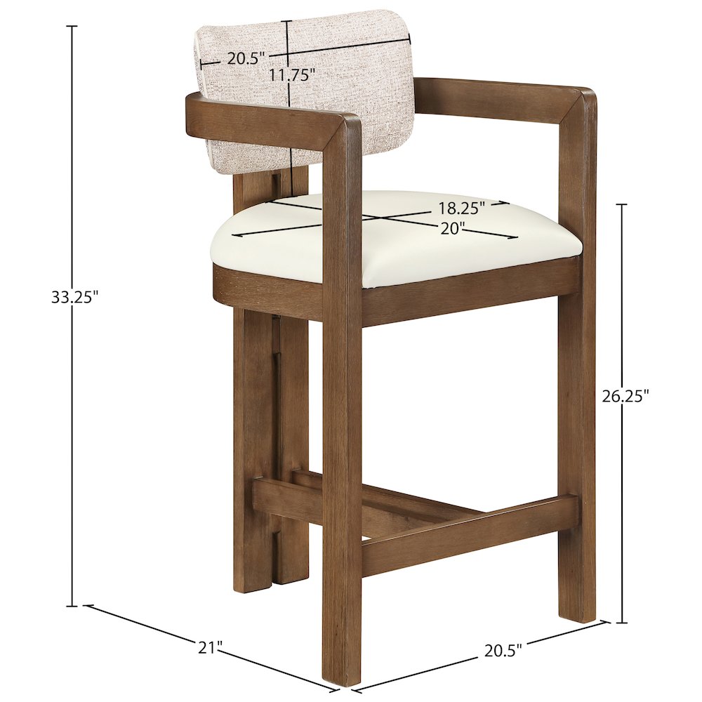 Ravina Beige Vegan Leather and Linen Textured Fabric Upholstered Counter Stool. Picture 9