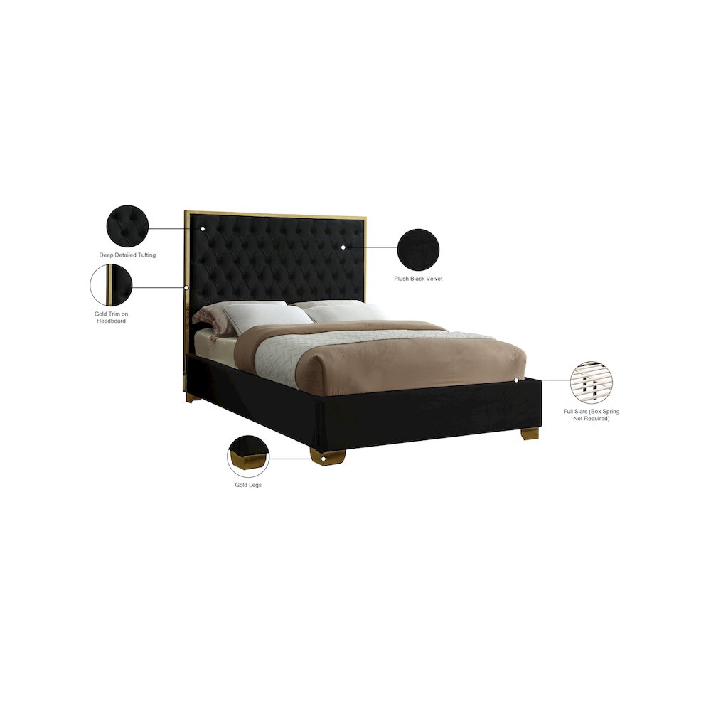 Lana Black Velvet Queen Bed. Picture 3