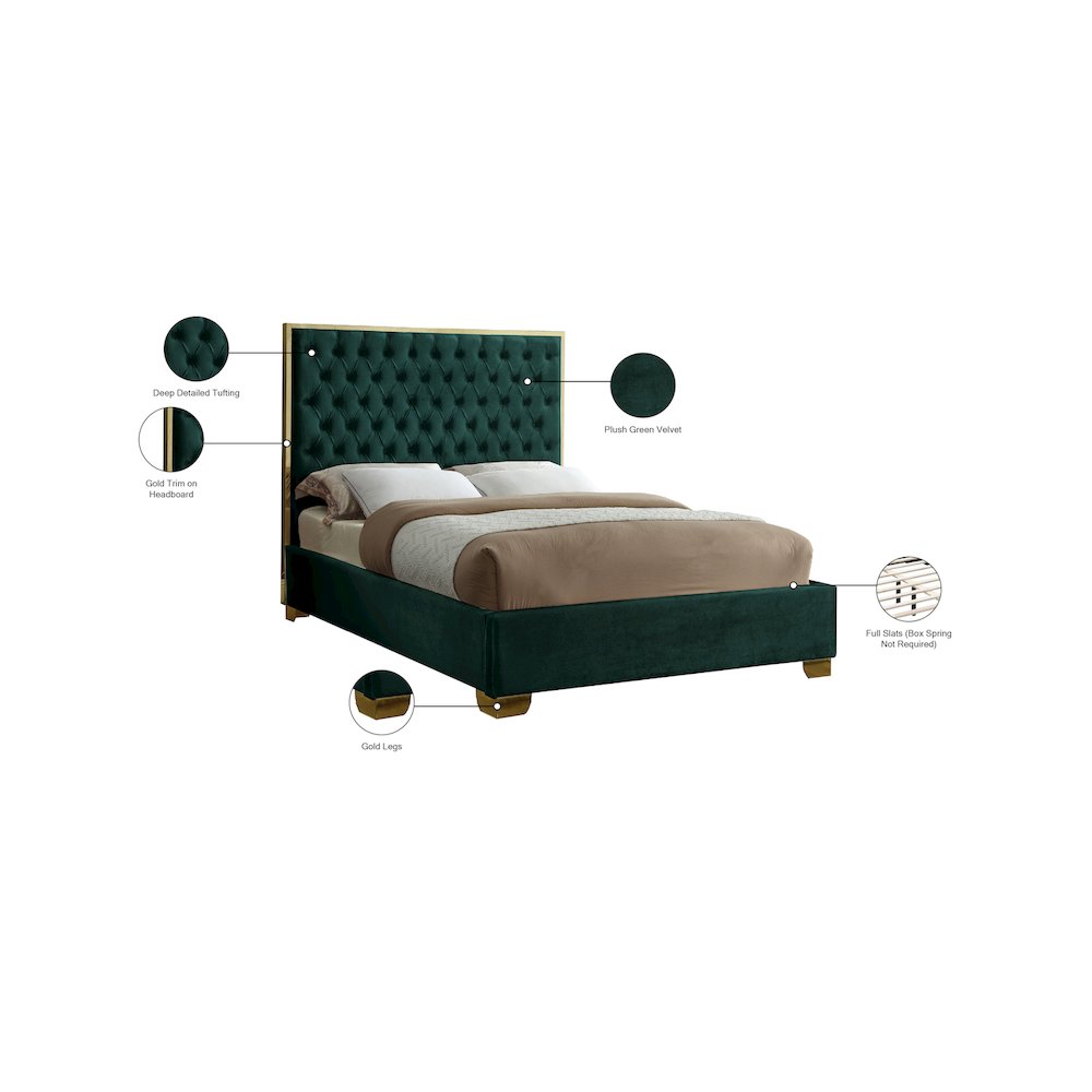 Lana Green Velvet Queen Bed. Picture 3