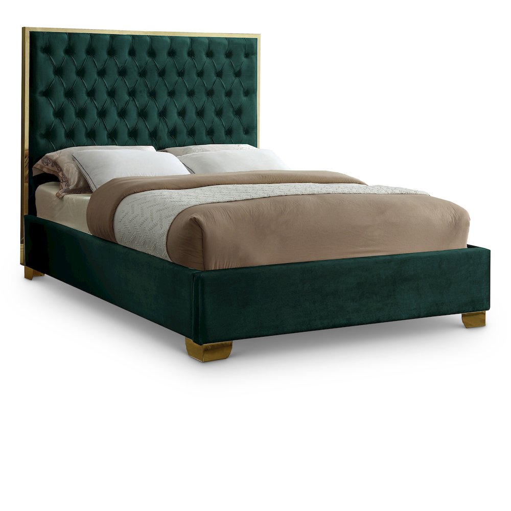 Lana Green Velvet Queen Bed. Picture 1