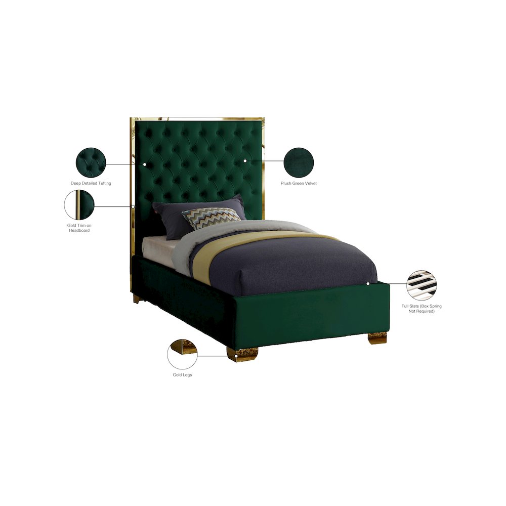 Lana Green Velvet Twin Bed. Picture 3