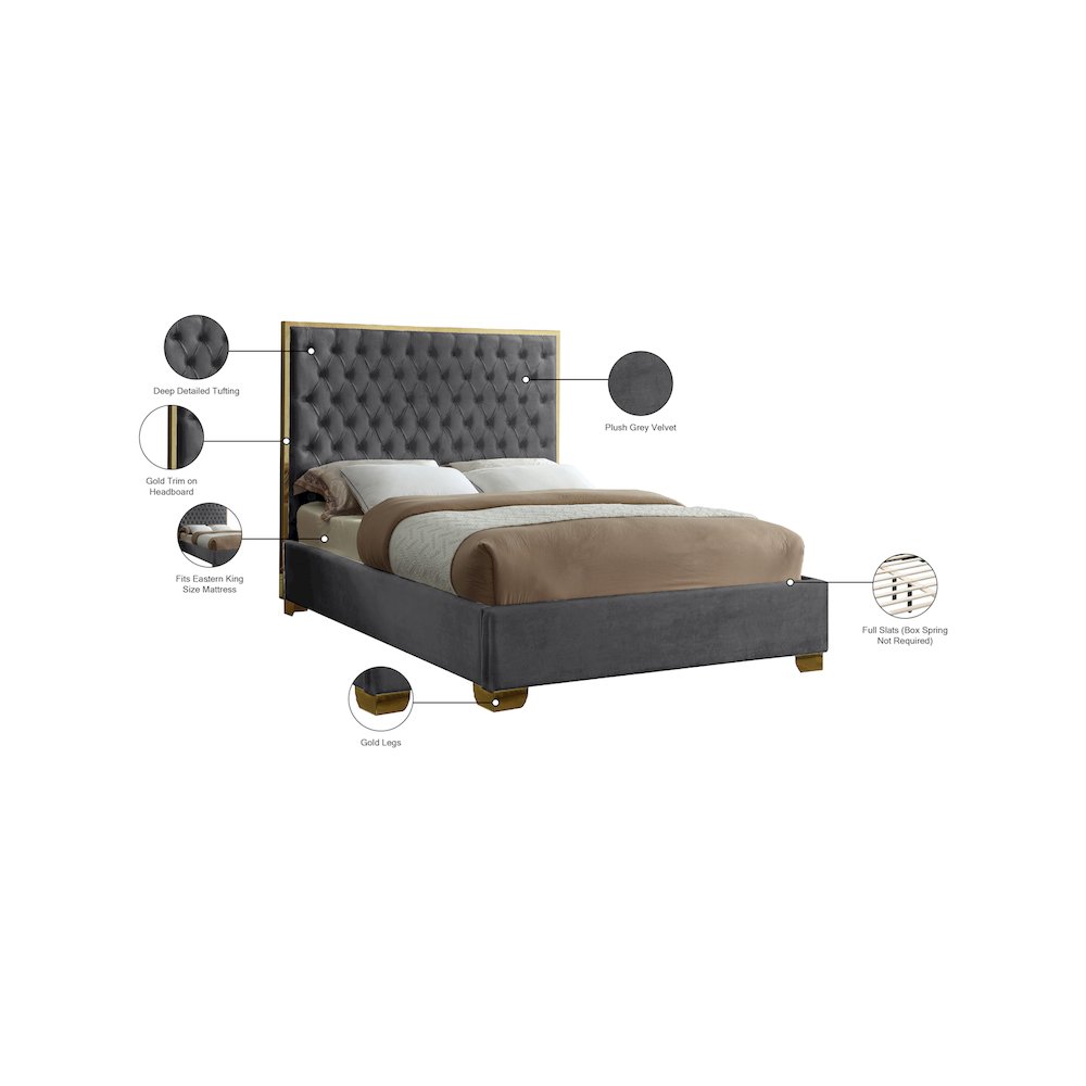 Lana Grey Velvet King Bed. Picture 3