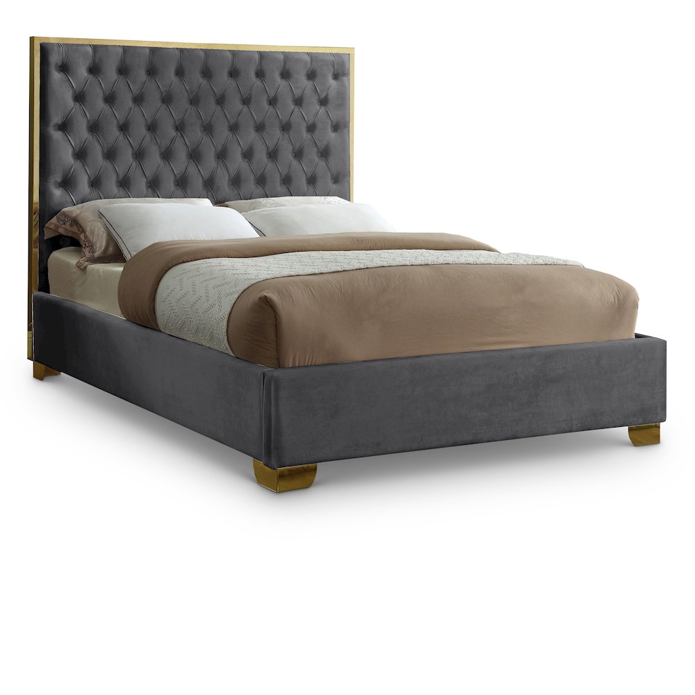 Lana Grey Velvet King Bed. Picture 1