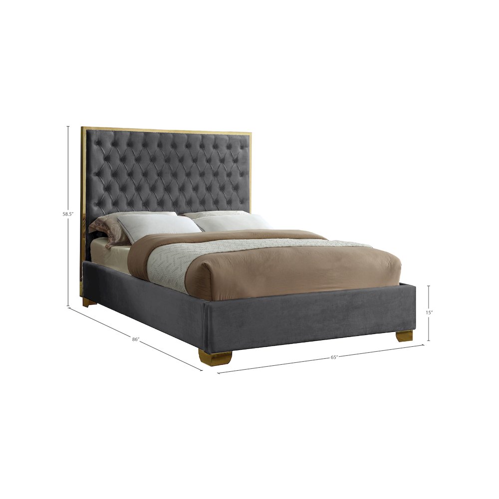 Lana Grey Velvet Queen Bed. Picture 3